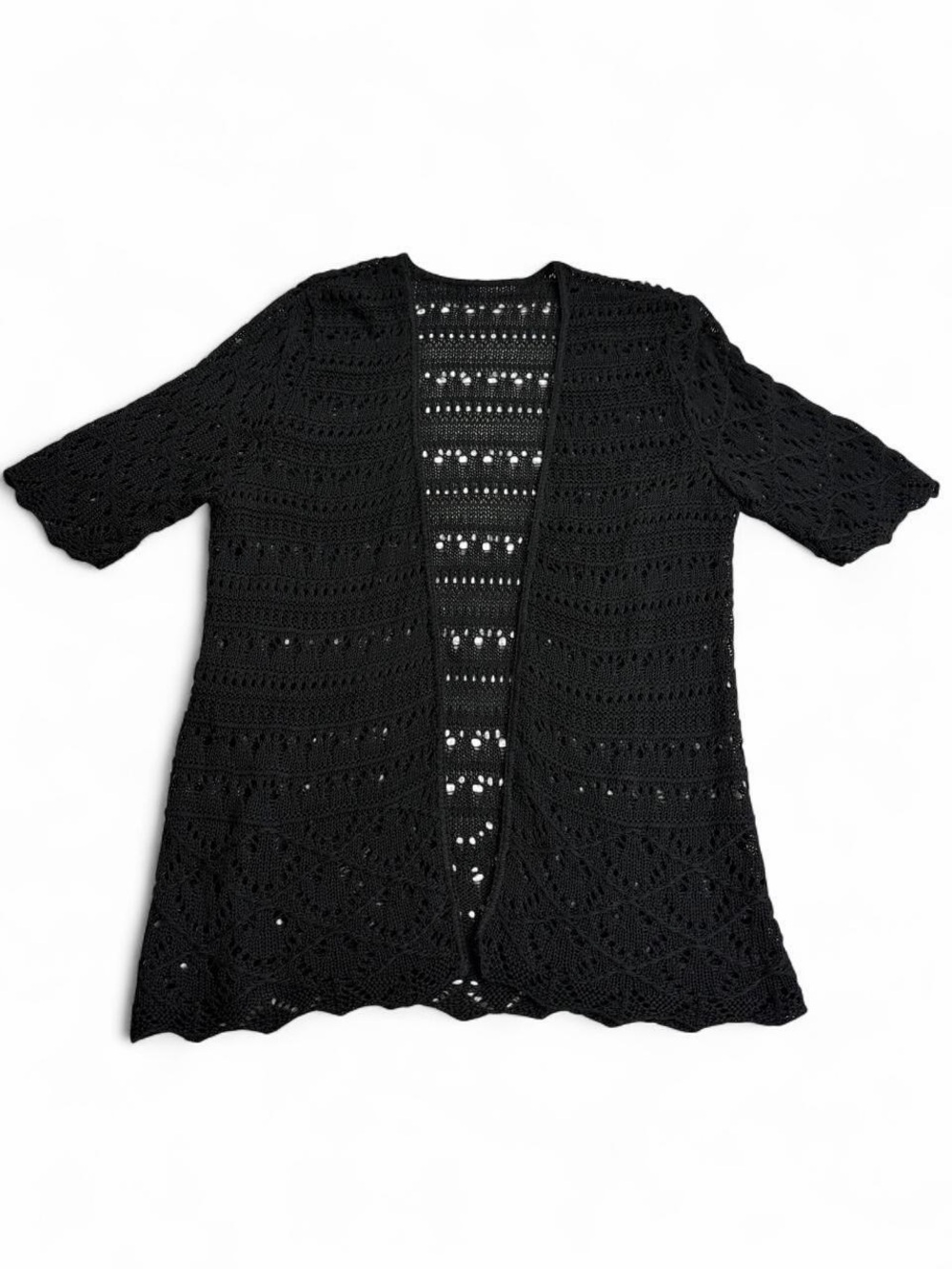 Black Crochet Open-Front Women's Sweater Cardigan S-M *Read*
